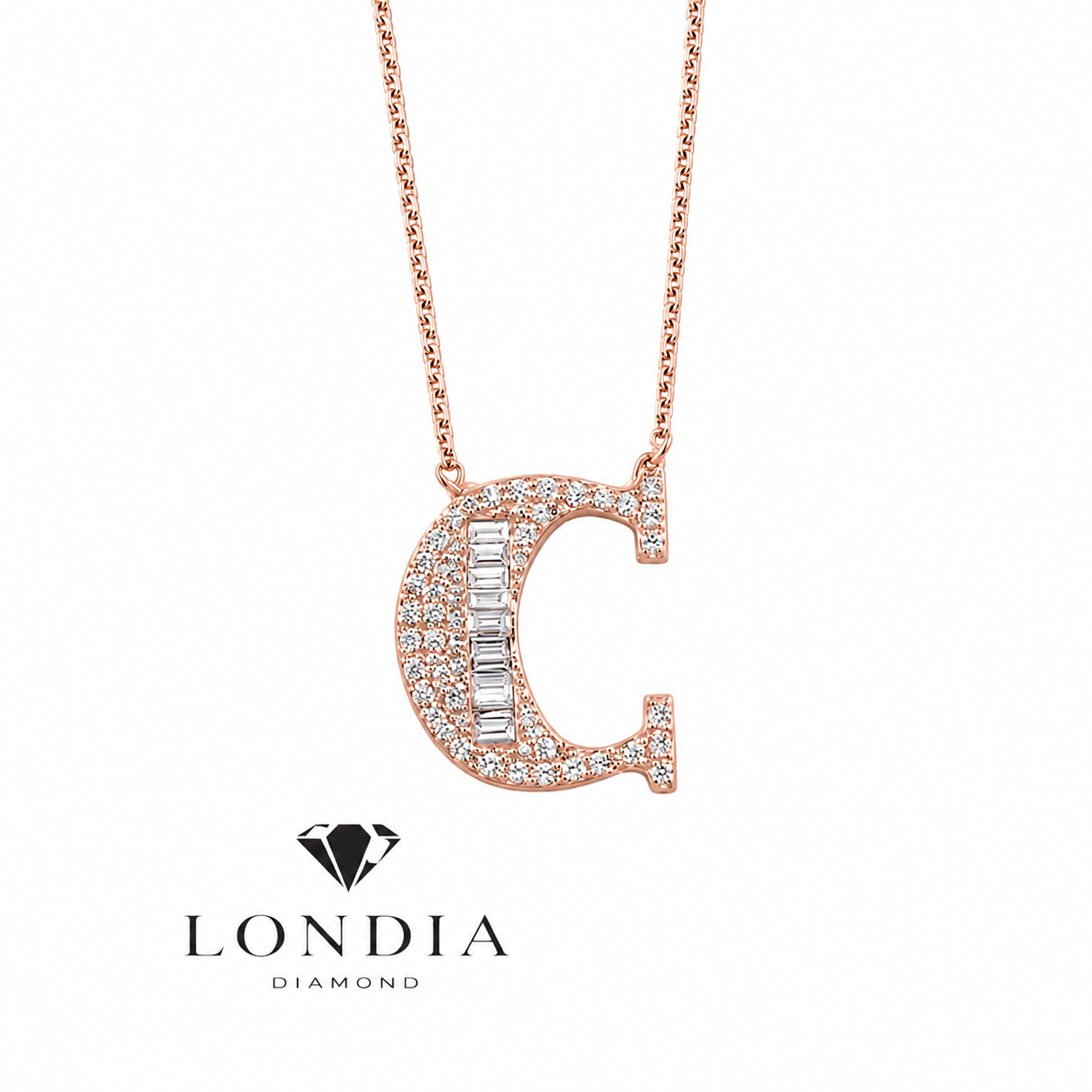 Personalized Baguette C Initial 0.35 Carat Natural Diamond Necklace
