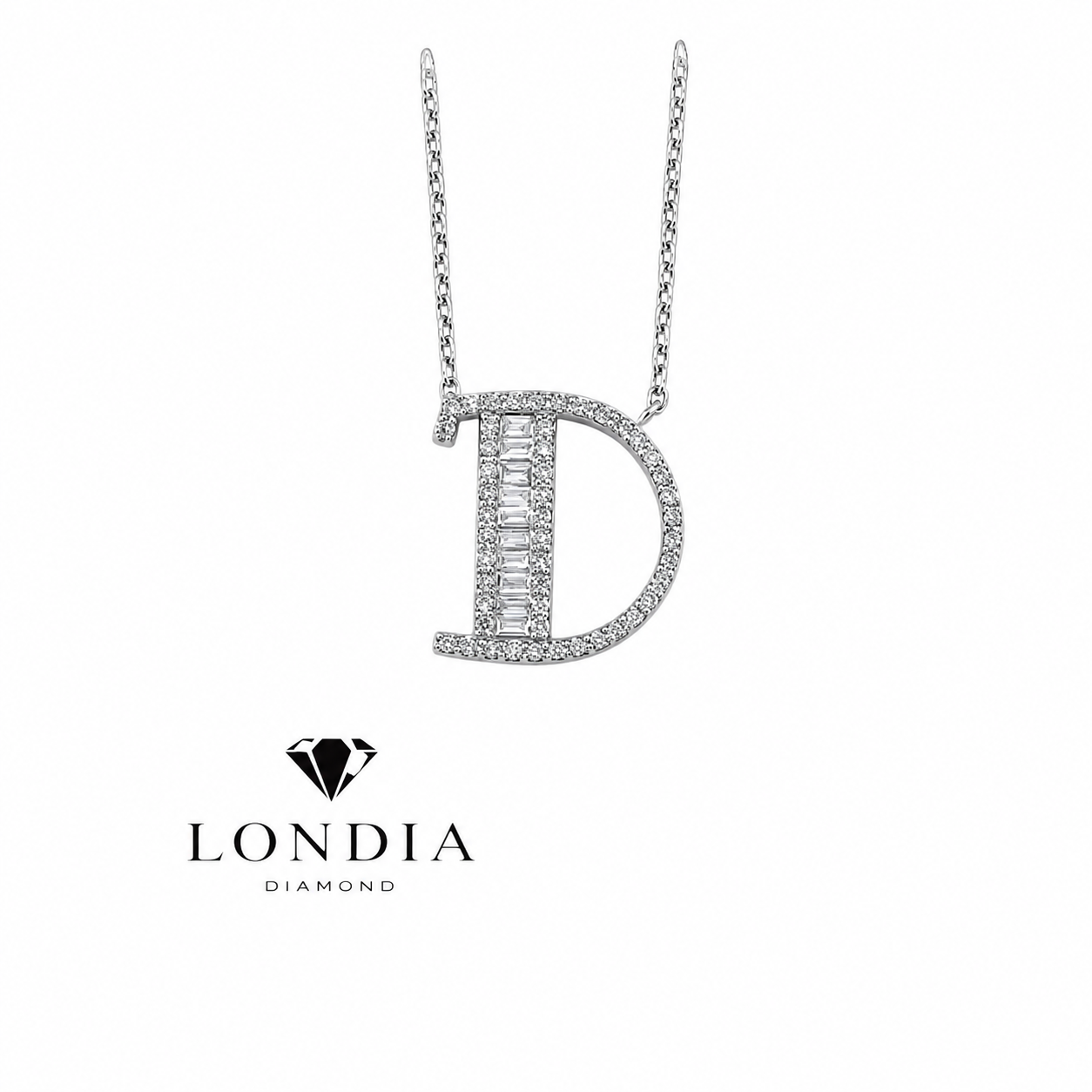 Personalized Baguette D Initial 0.40 Carat Natural Diamond Necklace