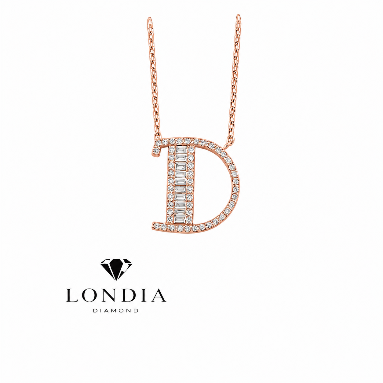 Personalized Baguette D Initial 0.40 Carat Natural Diamond Necklace