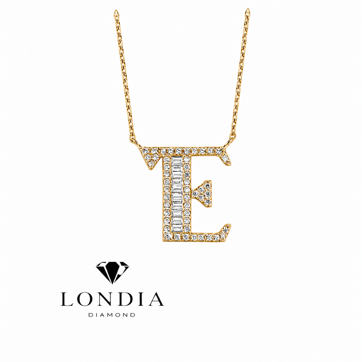 Personalized Baguette E Initial 0.40 Carat Natural Diamond Necklace