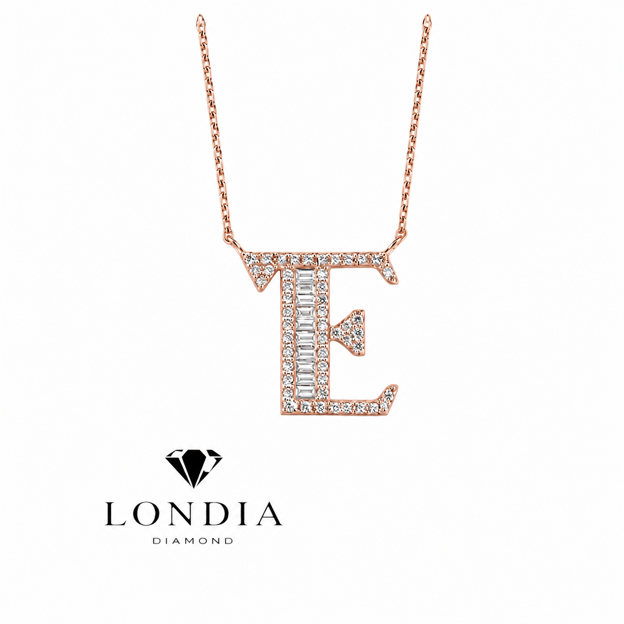 Personalized Baguette E Initial 0.40 Carat Natural Diamond Necklace