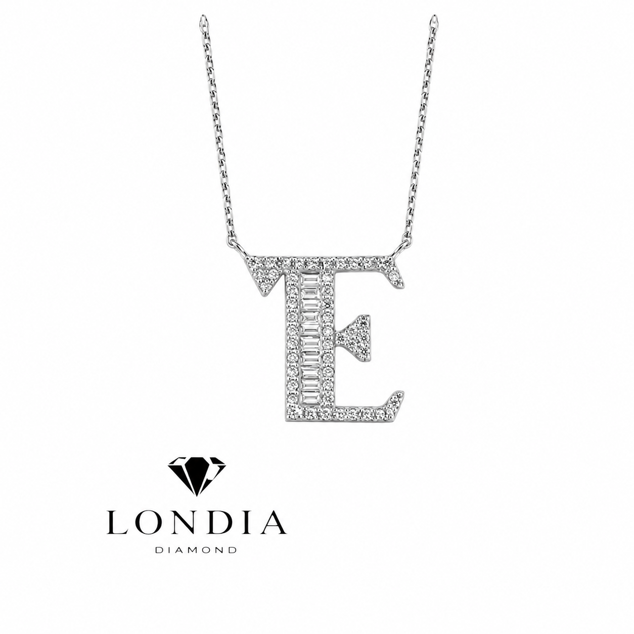 Personalized Baguette E Initial 0.40 Carat Natural Diamond Necklace