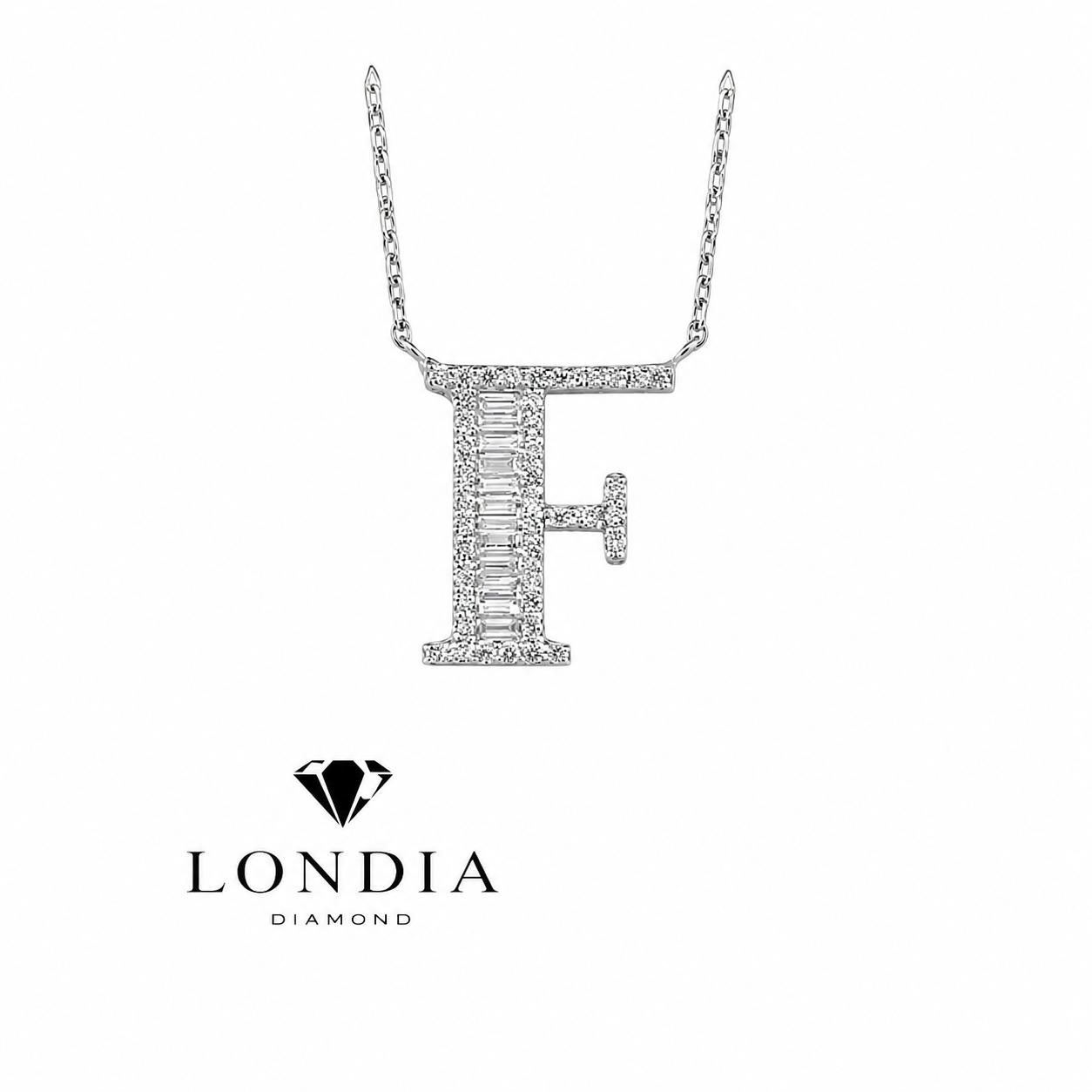 Personalized Baguette F Initial 0.40 Carat Natural Diamond Necklace