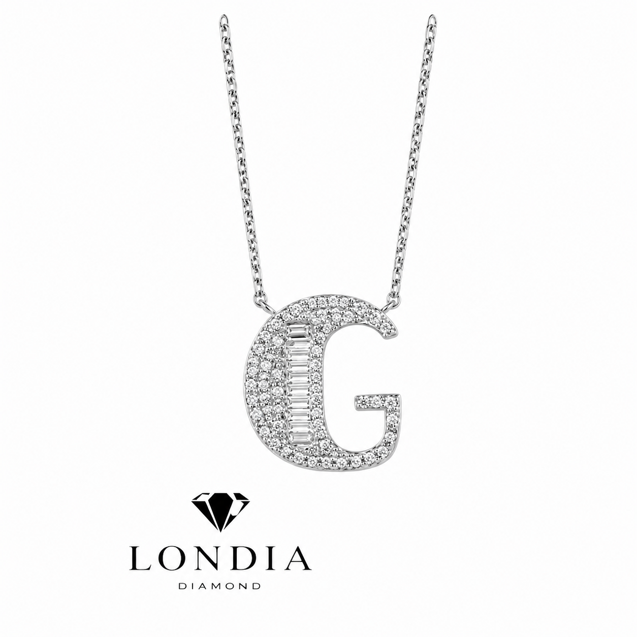 Personalized Baguette G Initial 0.45 Carat Natural Diamond Necklace