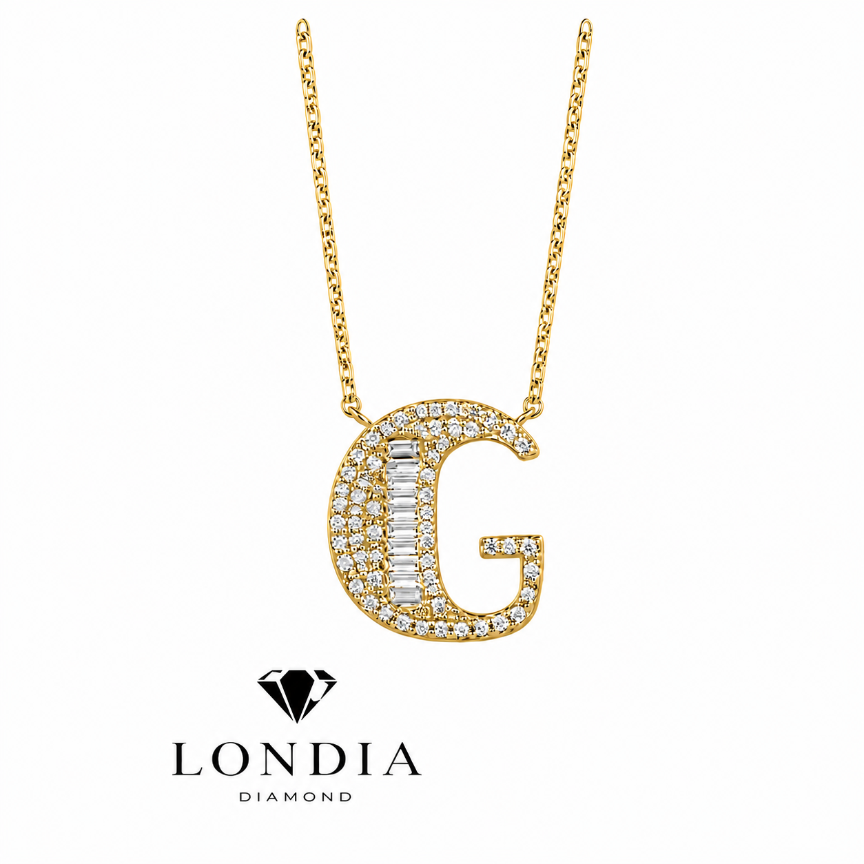 Personalized Baguette G Initial 0.45 Carat Natural Diamond Necklace
