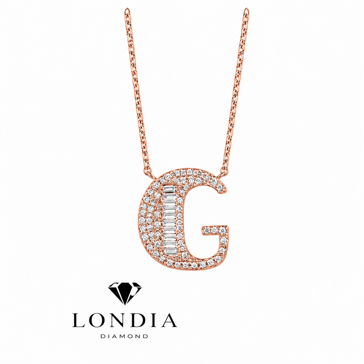 Personalized Baguette G Initial 0.45 Carat Natural Diamond Necklace
