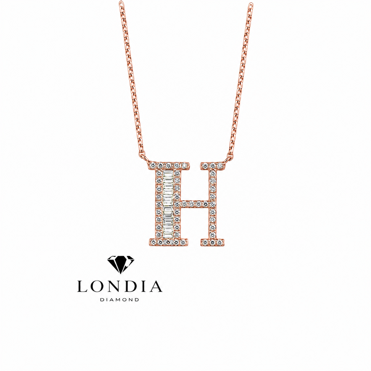 Personalized Baguette H Initial 0.45 Carat Natural Diamond Necklace