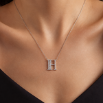 Personalized Baguette H Initial 0.45 Carat Natural Diamond Necklace