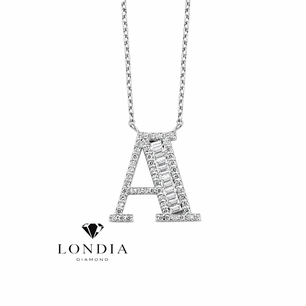 Personalized Baguette Initial A 0.35 Carat Natural Diamond Necklace