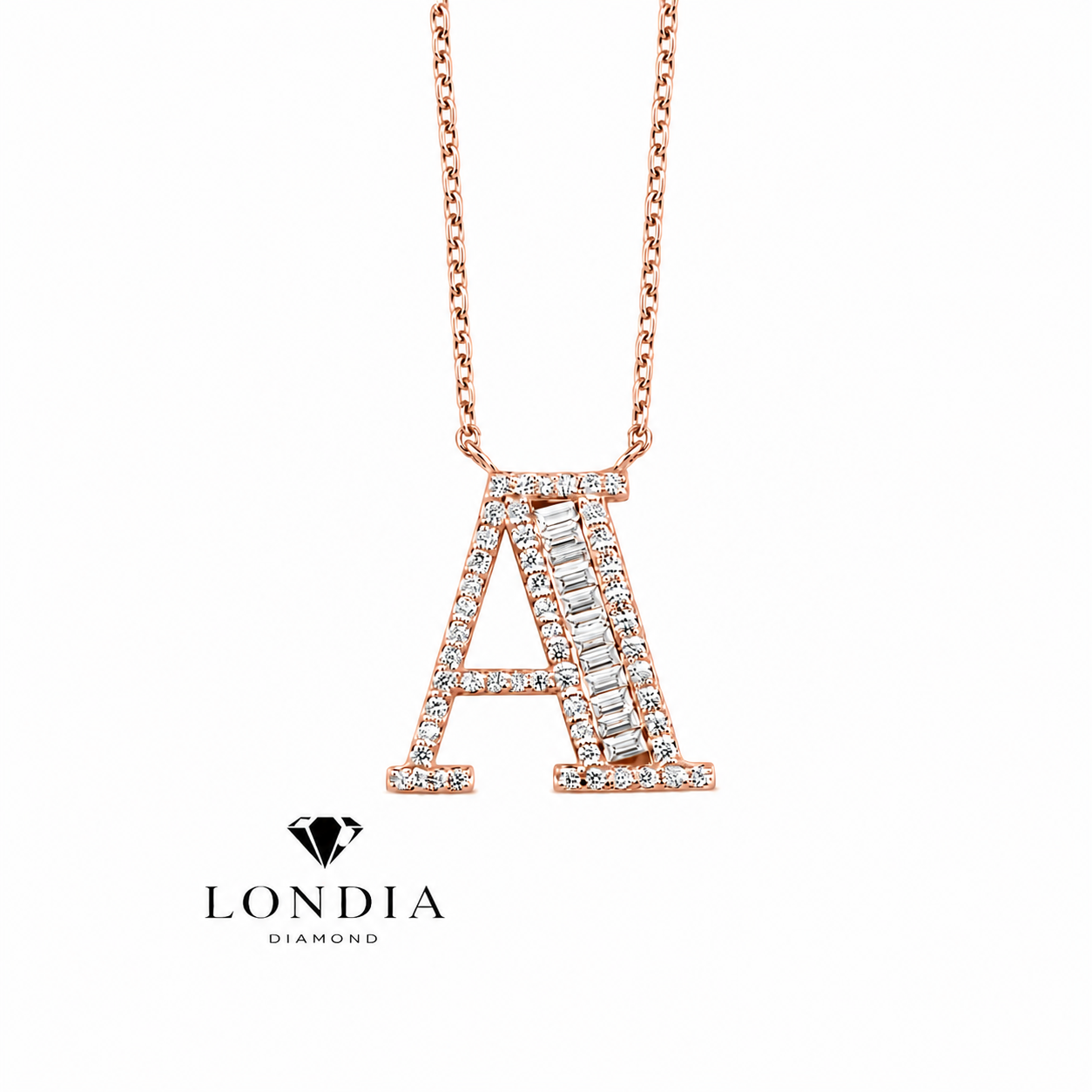Personalized Baguette Initial A 0.35 Carat Natural Diamond Necklace
