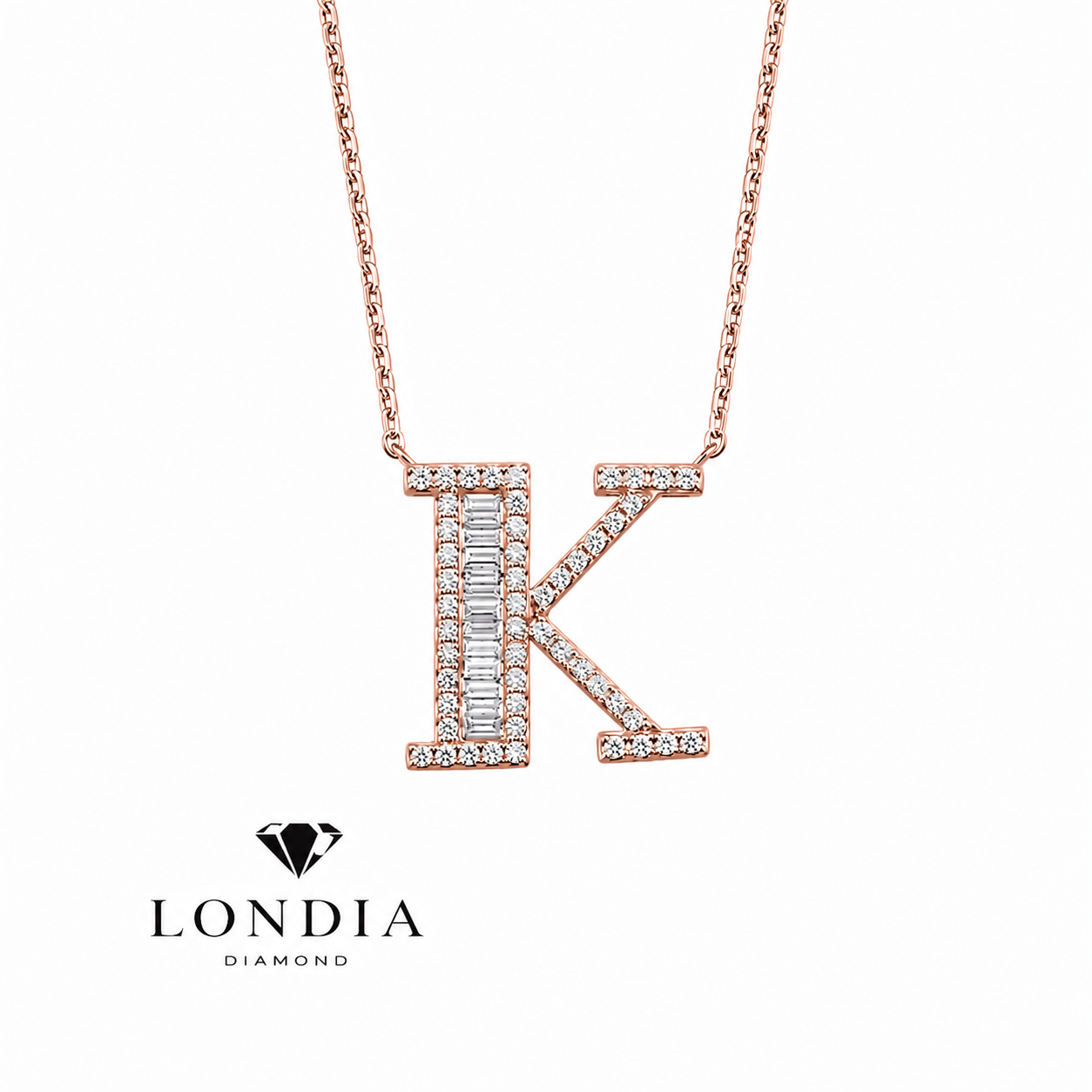 Personalized Baguette K Initial 0.45 Carat Natural Diamond Necklace
