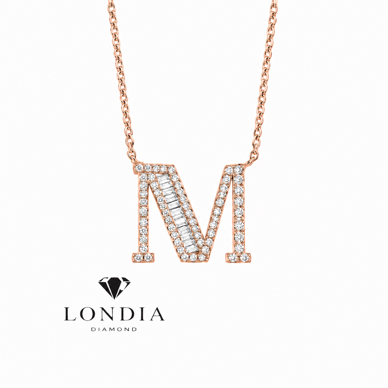 Personalized Baguette M Initial 0.55 Carat Natural Diamond Necklace