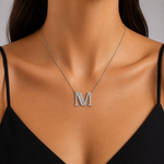 Personalized Baguette M Initial 0.55 Carat Natural Diamond Necklace