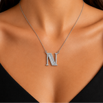 Personalized Baguette N Initial 0.50 Carat Natural Diamond Necklace