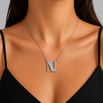 Personalized Baguette N Initial 0.50 Carat Natural Diamond Necklace