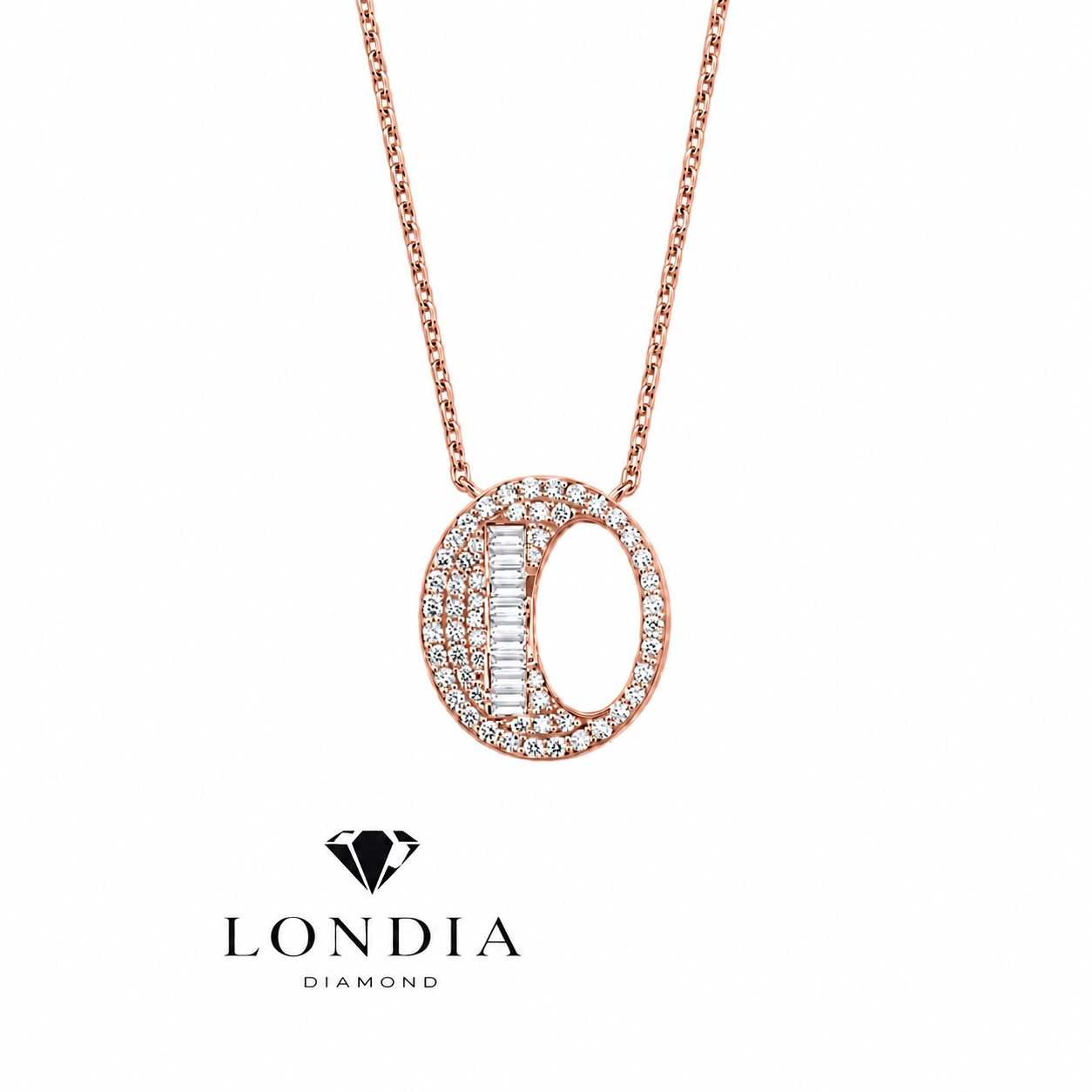 Personalized Baguette O Initial 0.40 Carat Natural Diamond Necklace