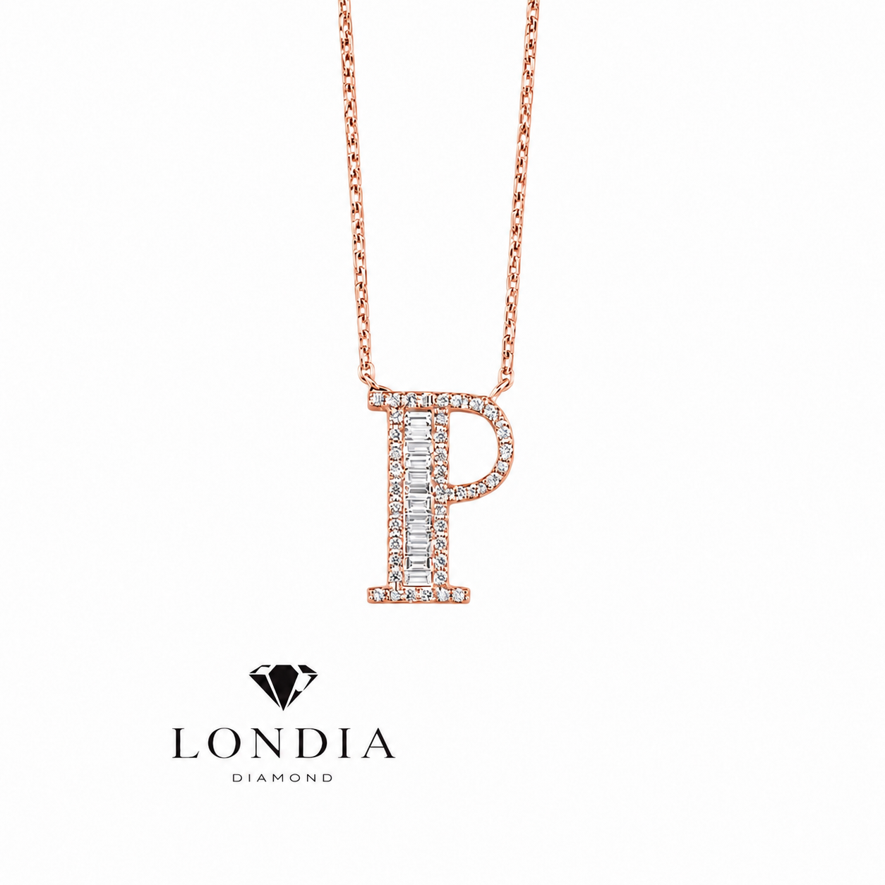 Personalized Baguette P Initial 0.35 Carat Natural Diamond Necklace