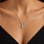 Personalized Baguette P Initial 0.35 Carat Natural Diamond Necklace