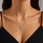 Personalized Baguette P Initial 0.35 Carat Natural Diamond Necklace