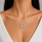 Personalized Baguette R Initial 0.45 Carat Natural Diamond Necklace