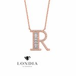 Personalized Baguette R Initial 0.45 Carat Natural Diamond Necklace