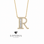 Personalized Baguette R Initial 0.45 Carat Natural Diamond Necklace