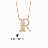 Personalized Baguette R Initial 0.45 Carat Natural Diamond Necklace