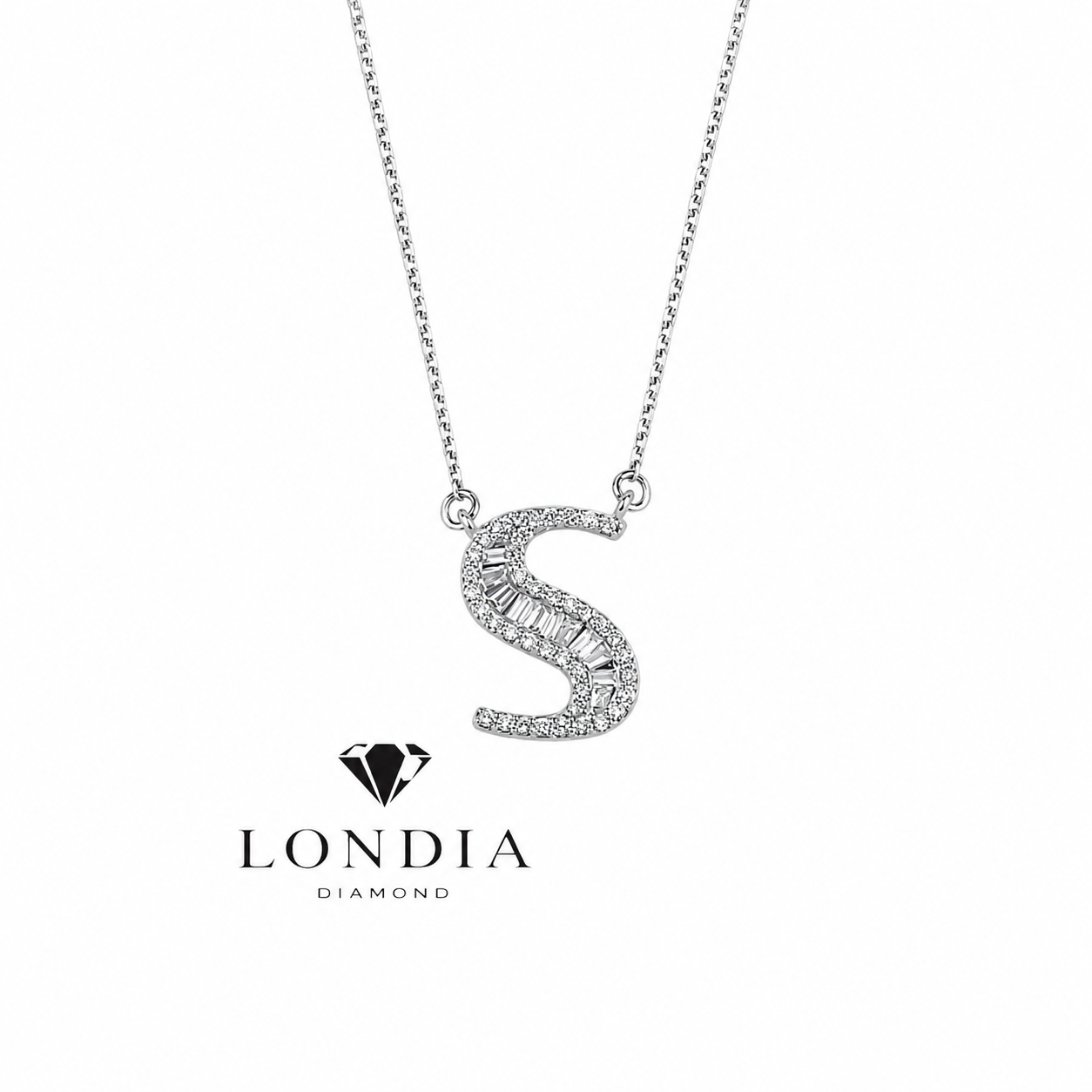 Personalized Baguette S Initial 0.45 Carat Natural Diamond Necklace
