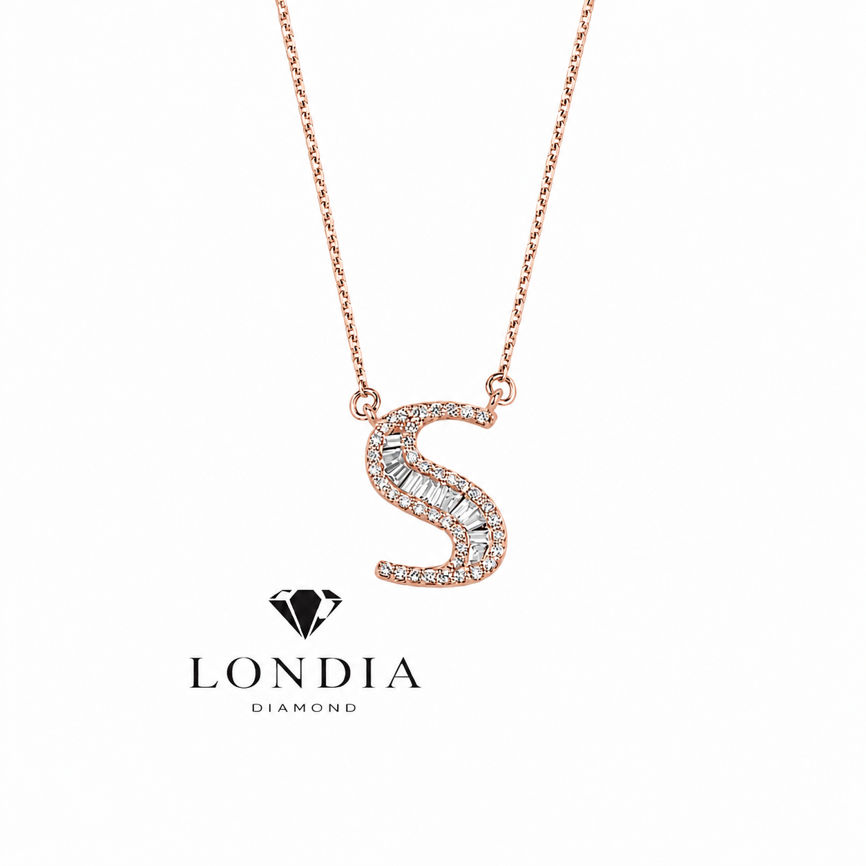 Personalized Baguette S Initial 0.45 Carat Natural Diamond Necklace