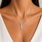 Personalized Baguette T Initial 0.30 Carat Natural Diamond Necklace