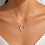 Personalized Baguette V Initial 0.50 Carat Natural Diamond Necklace