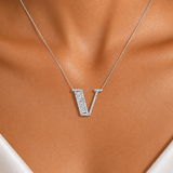 Personalized Baguette V Initial 0.50 Carat Natural Diamond Necklace
