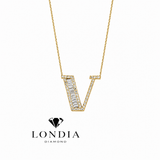 Personalized Baguette V Initial 0.50 Carat Natural Diamond Necklace