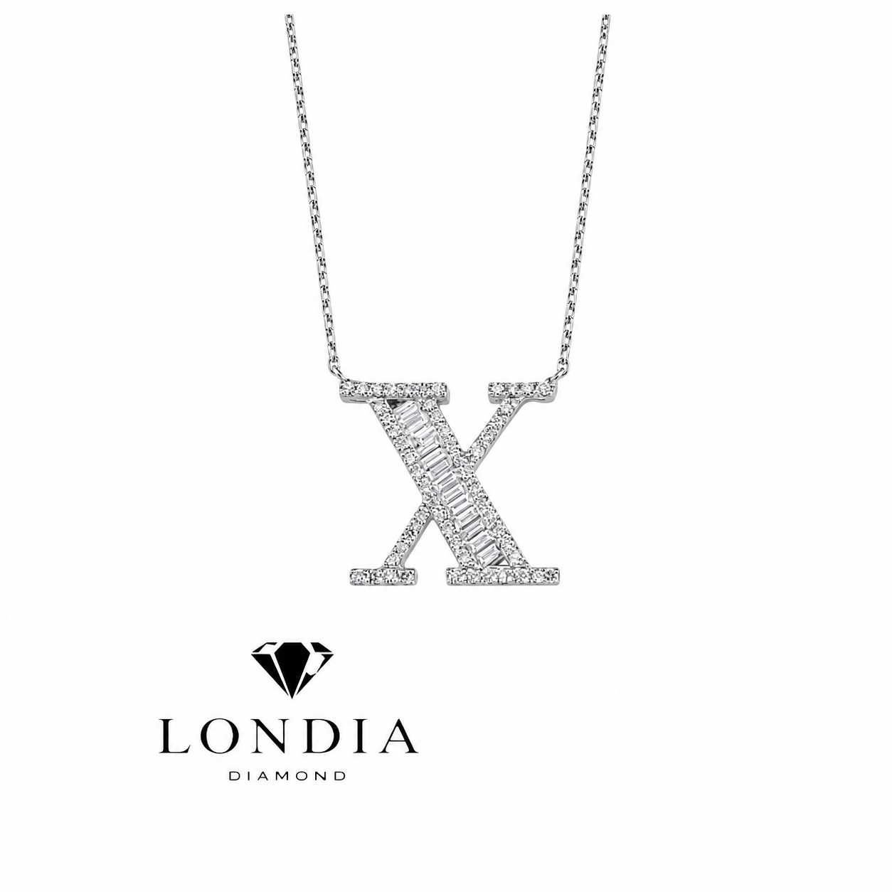 Personalized Baguette X Initial 0.50 Carat Natural Diamond Necklace