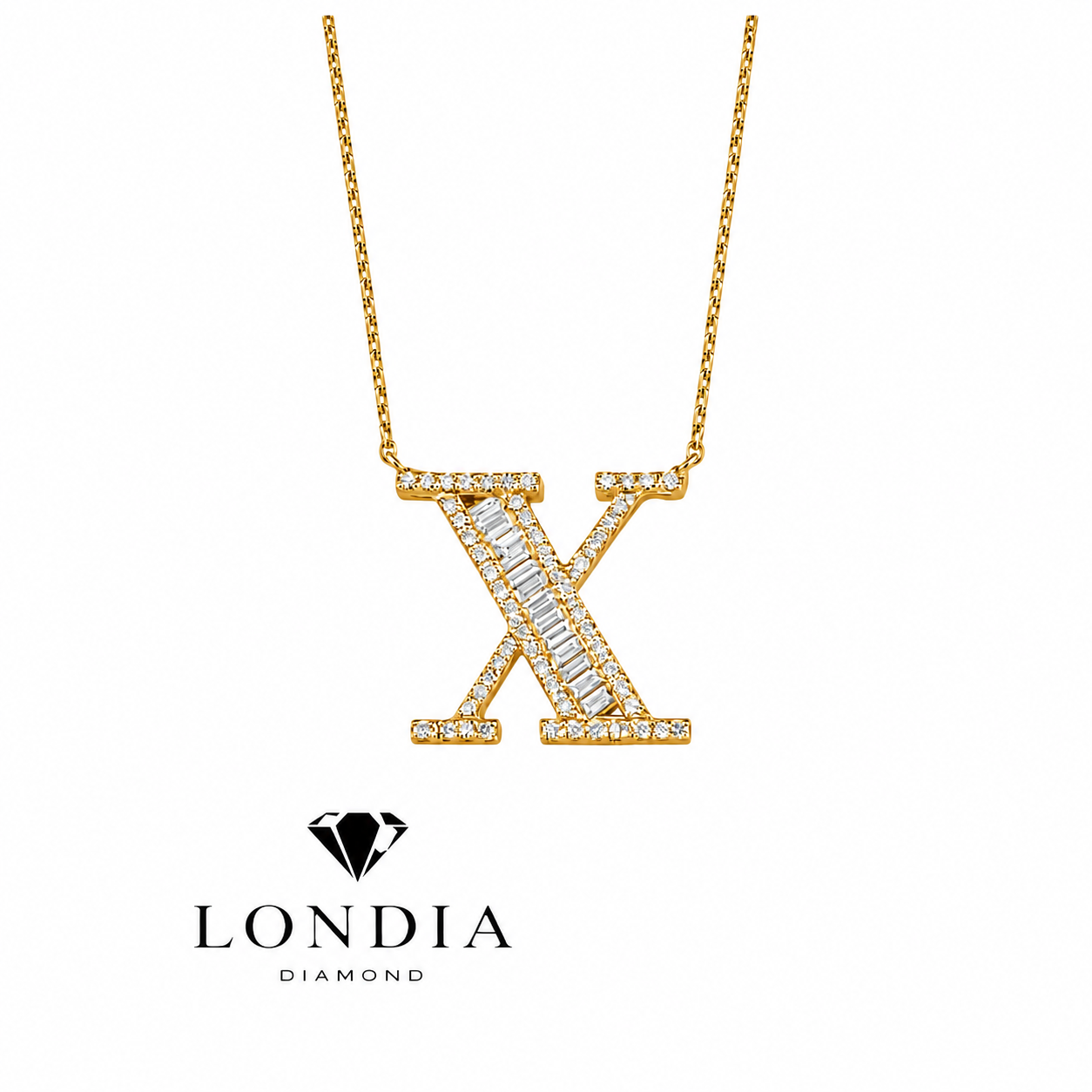 Personalized Baguette X Initial 0.50 Carat Natural Diamond Necklace