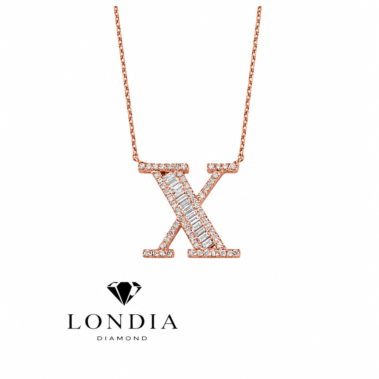 Personalized Baguette X Initial 0.50 Carat Natural Diamond Necklace
