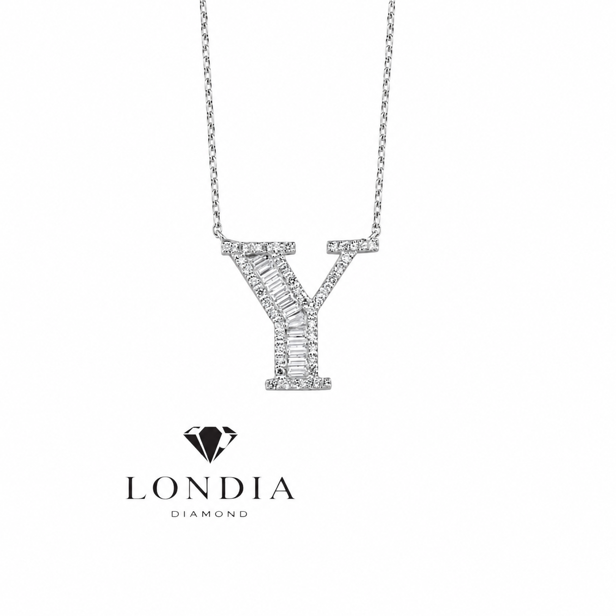 Personalized Baguette Y Initial 0.40 Carat Natural Diamond Necklace