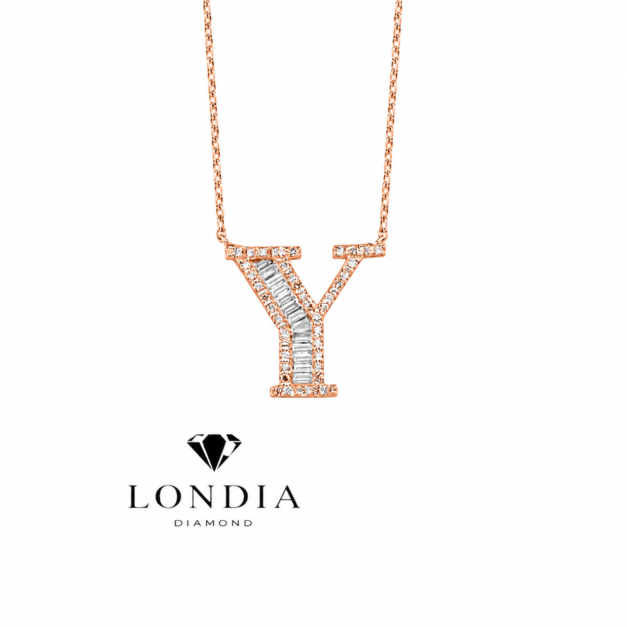 Personalized Baguette Y Initial 0.40 Carat Natural Diamond Necklace