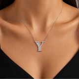 Personalized Baguette Y Initial 0.40 Carat Natural Diamond Necklace