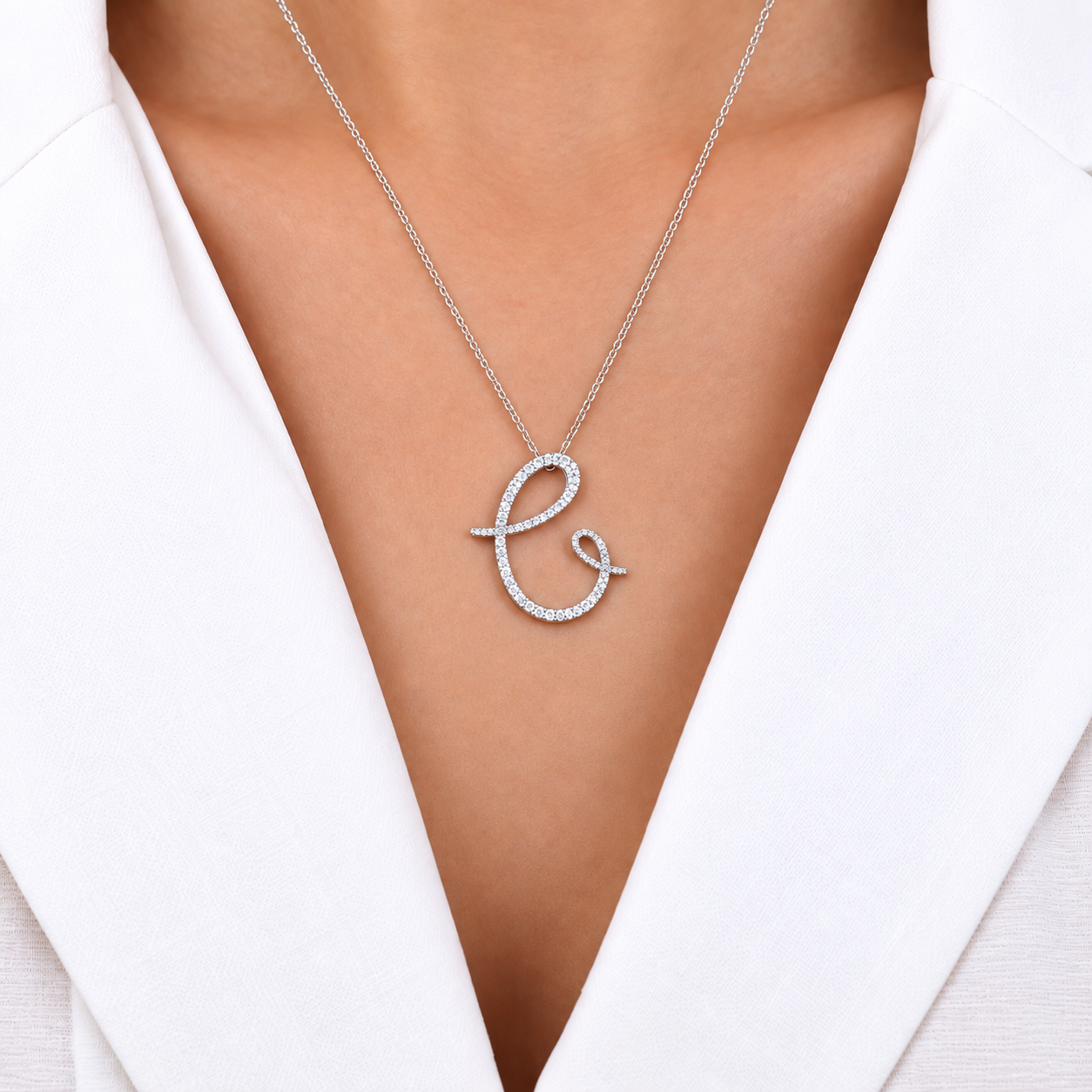 Personalized Majestic C Initial 0.30 Carat Natural Diamond Necklace