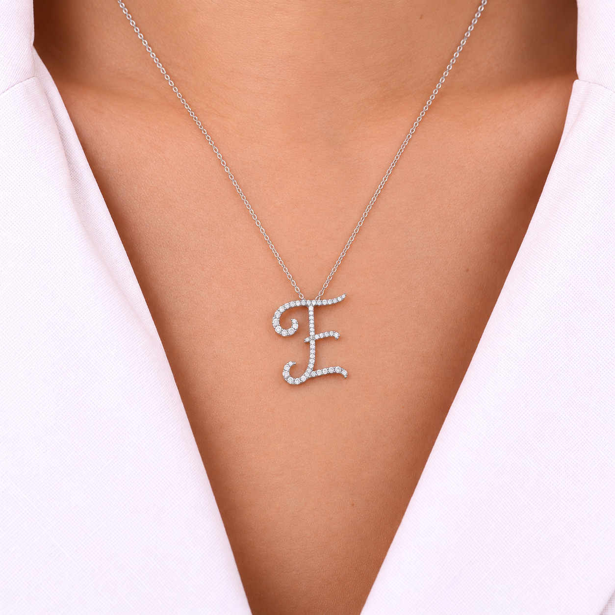 Personalized Majestic E Initial 0.30 Carat Natural Diamond Necklace