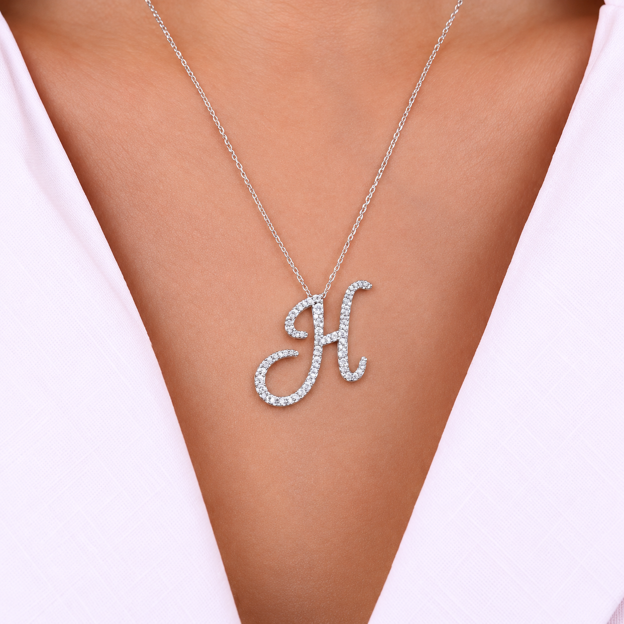 Personalized Majestic H Initial 0.40 Carat Natural Diamond Necklace