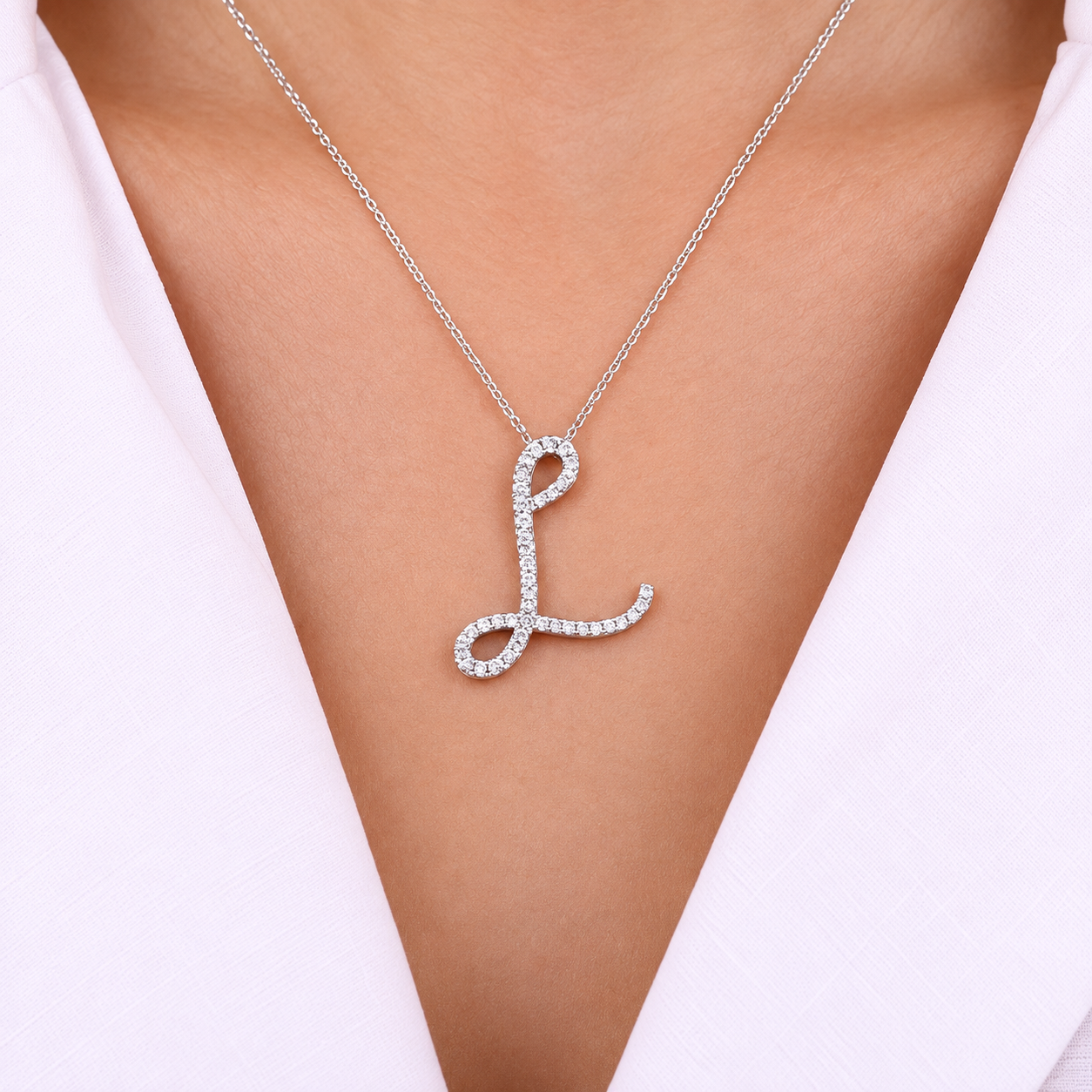 Personalized Majestic L Initial 0.30 Carat Natural Diamond Necklace