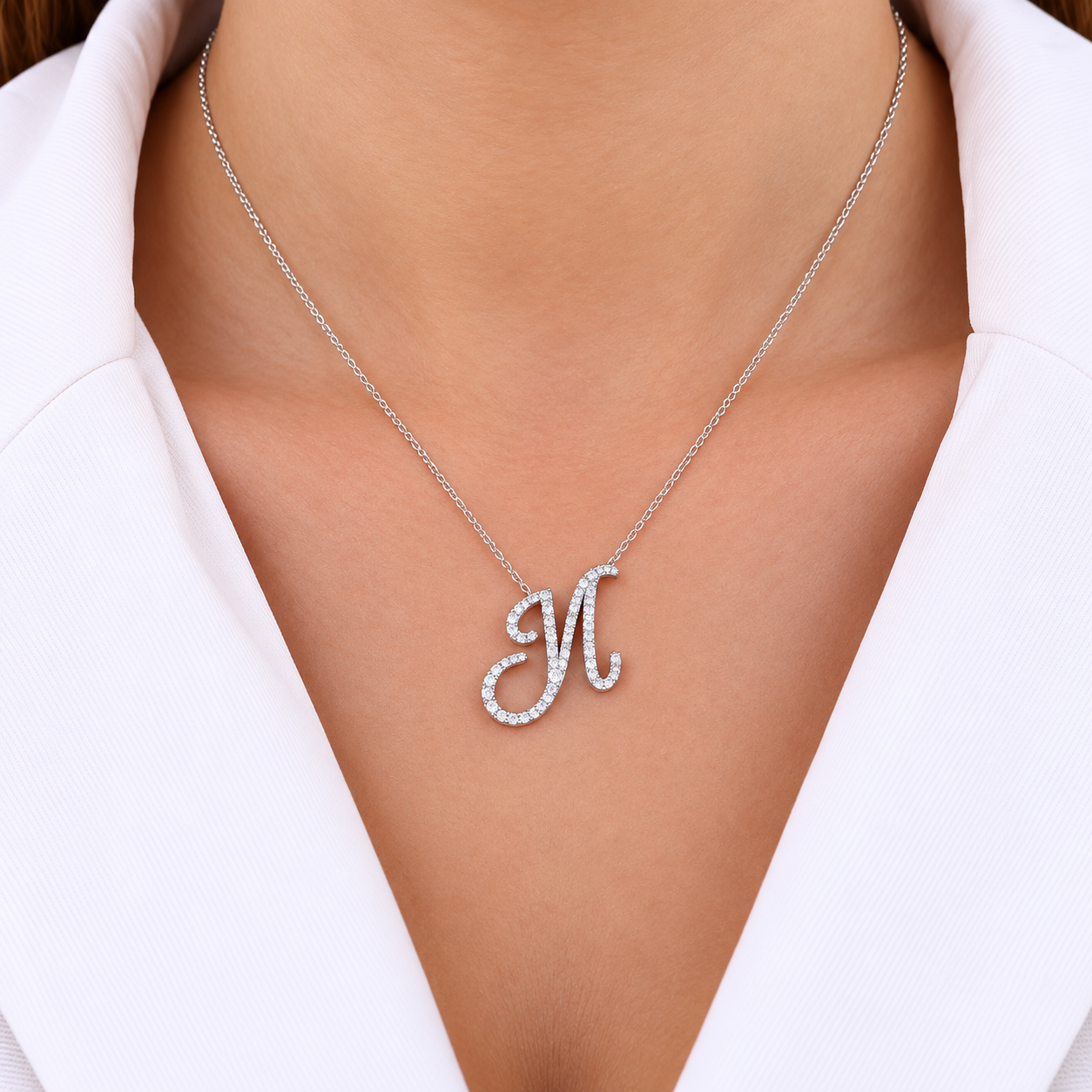 Personalized Majestic N Initial 0.35 Carat Natural Diamond Necklace
