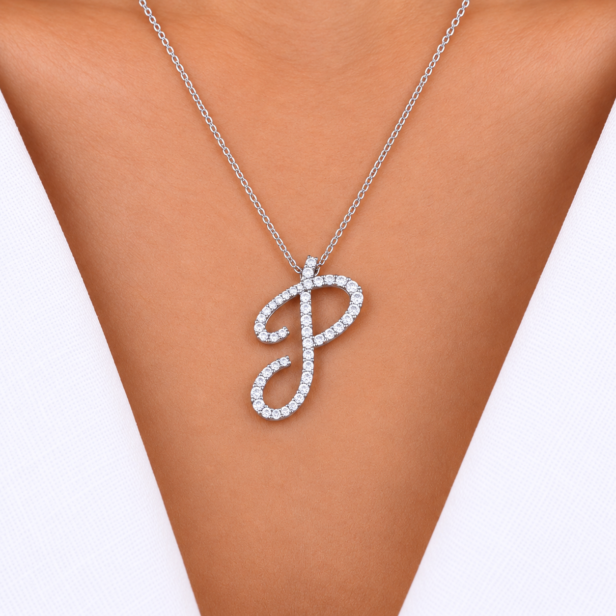 Personalized Majestic P Initial 0.30 Carat Natural Diamond Necklace