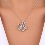 Personalized Majestic V Initial 0.60 Carat Natural Diamond Necklace