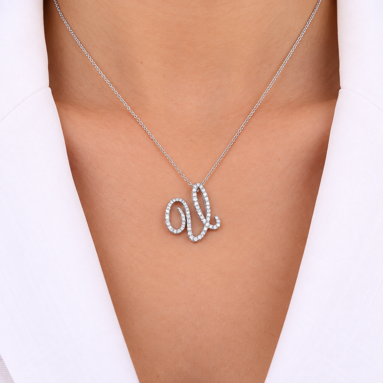 Personalized Majestic V Initial 0.60 Carat Natural Diamond Necklace