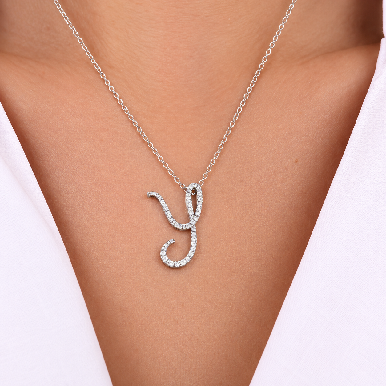 Personalized Majestic Y Initial 0.30 Carat Natural Diamond Necklace