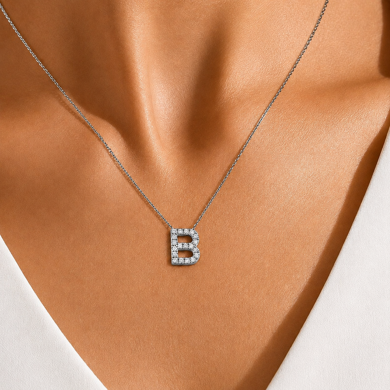 Personalized Mini B Initial 0.10 Carat Natural Diamond Necklace