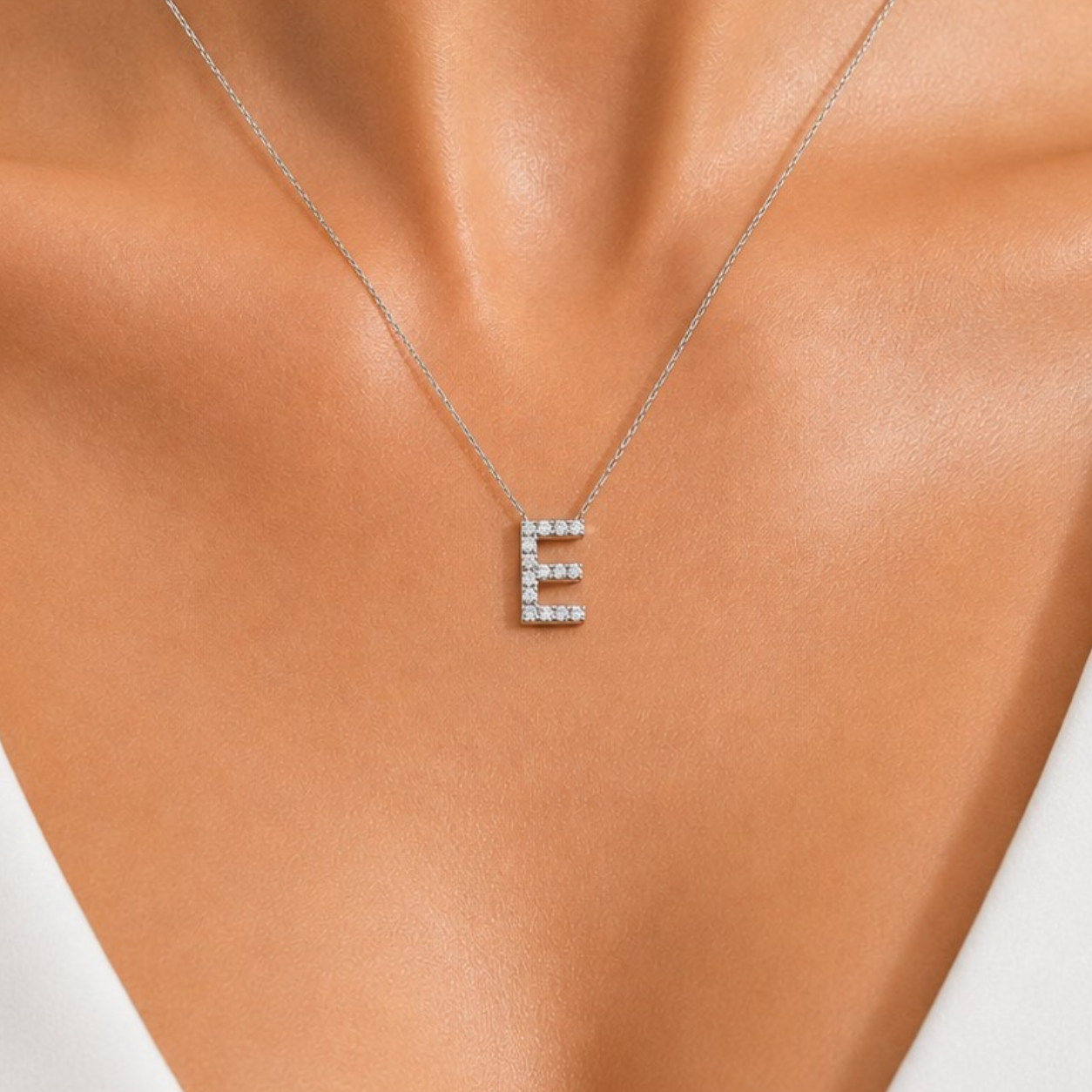 Personalized Mini E Initial 0.05 Carat Natural Diamond Necklace